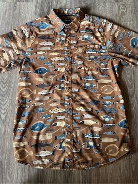 Kavu River Wrangler Button-Down Shirt with Blue and Cream Accents